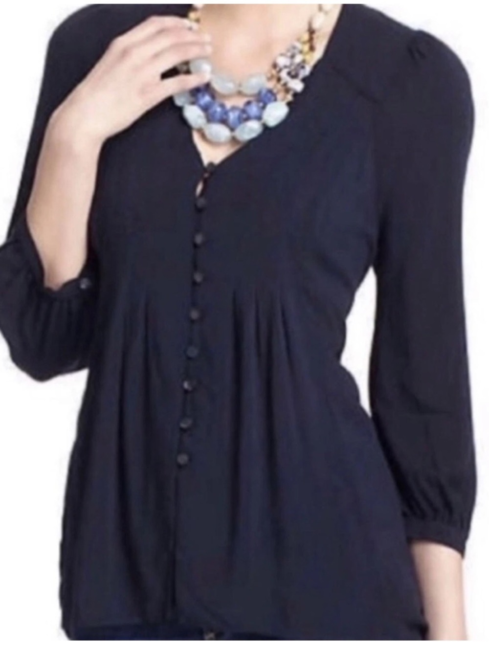 Anthropologie Vanessa Virginia Elena Gilbert Bold Blue Pleated Flowy Top